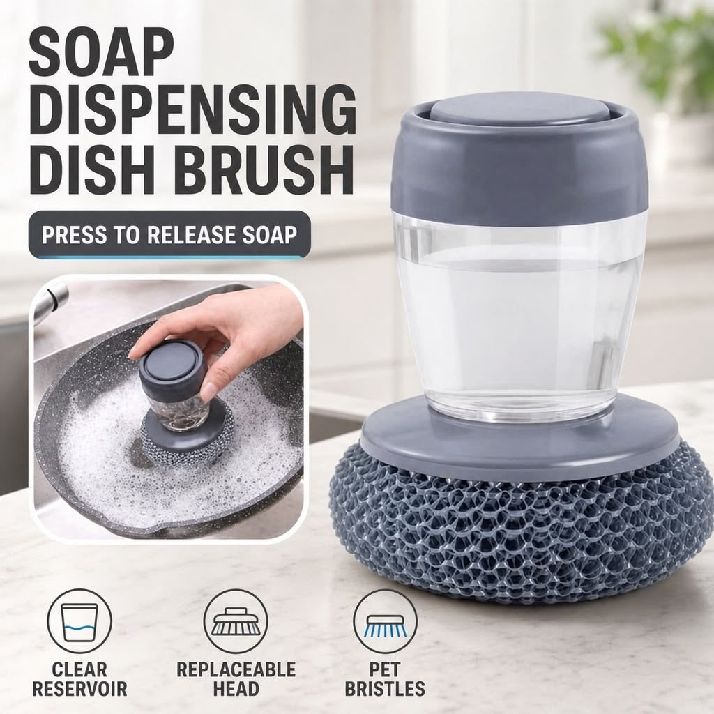 2-in-1 Foaming Dish Scrubber with Soap Dispenser & Deep-Cleaning Scrub Pad