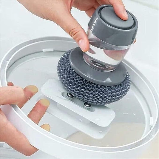 2-in-1 Foaming Dish Scrubber with Soap Dispenser & Deep-Cleaning Scrub Pad