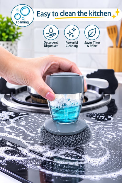 2-in-1 Foaming Dish Scrubber with Soap Dispenser & Deep-Cleaning Scrub Pad