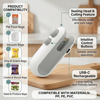 2-in-1 Rechargeable Bag Sealer & Cutter – USB-C Mini Heat Sealer